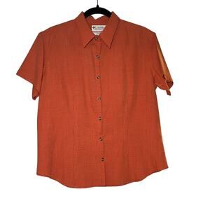 Columbia GRT Trekking Travel Outdoor Plaid Short Sleeve Button Up Shirt Orange L
